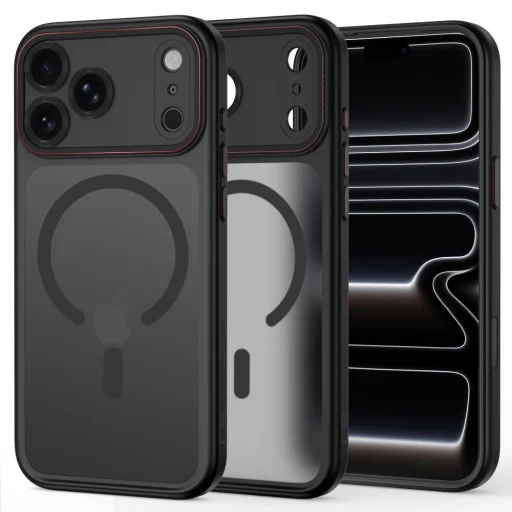iPhone 17 Pro / 18 Pro matné čierne/červené Tech-Protect MagCam MagSafe puzdro - 1