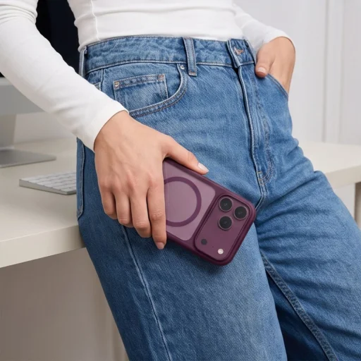 iPhone 17 Pro / 18 Pro tmavočerešňové/transparentné puzdro Tech-Protect MagOne MagSafe s ovládaním fotoaparátu + 2 ks skla - 9