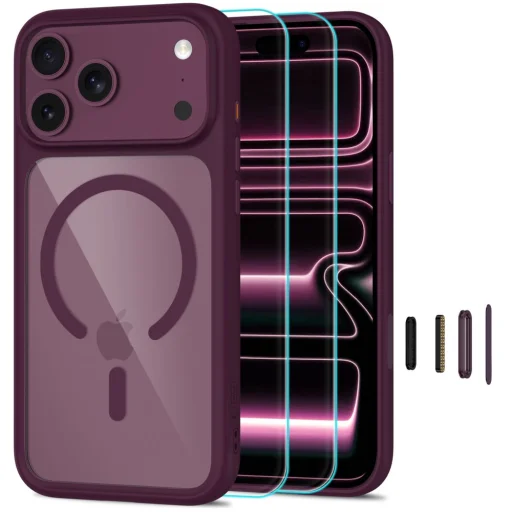 iPhone 17 Pro / 18 Pro tmavočerešňové/transparentné puzdro Tech-Protect MagOne MagSafe s ovládaním fotoaparátu + 2 ks skla - 1