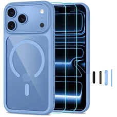 iPhone 17 Pro / 18 Pro svetlomodré/priehľadné puzdro Tech-Protect MagOne MagSafe CC s 2 ks tvrdeného skla Glass+