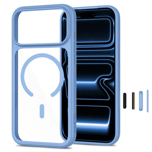 iPhone 17 Pro / 18 Pro svetlomodré/priehľadné puzdro Tech-Protect MagOne MagSafe CC s 2 ks tvrdeného skla Glass+ - 2