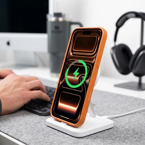 iPhone 17 Pro / 18 Pro Kozmická oranžová/priehľadná Tech-Protect MagOne MagSafe CC + Glass puzdro s 2 ks ochranného skla - 8