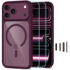  Apple iPhone 17 Pro Max / 18 Pro Max sötét cseresznyeszín/átlátszó Tech-Protect MagOne MagSafe CC tok és Glass+ kijelzővédő üvegcsomag