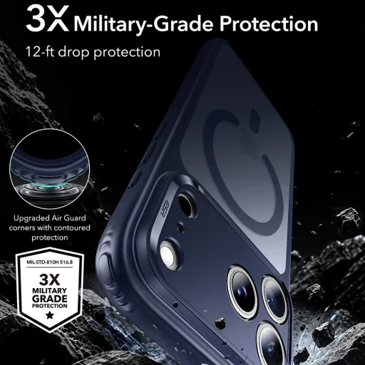 iPhone 18 Pro / iPhone 17 Pro matné modré puzdro ESR Classic Hybrid HaloLock - 4