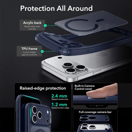 iPhone 18 Pro / iPhone 17 Pro matné modré puzdro ESR Classic Hybrid HaloLock - 5