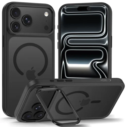 iPhone 17 Pro / 18 Pro matné čierne Tech-Protect MagStand MagSafe CC puzdro - 1
