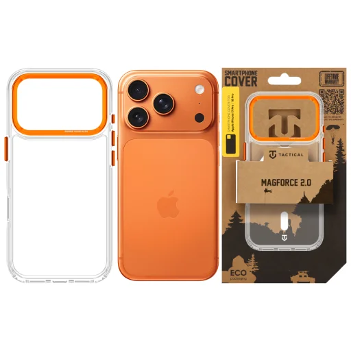 Apple iPhone 17 Pro/18 Pro oranžové Tactical MagForce 2.0 priehľadné puzdro - 6