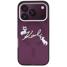  iPhone 18 Pro Bordó Karl Lagerfeld IML Choupette és Karl Script Logo MagSafe tok