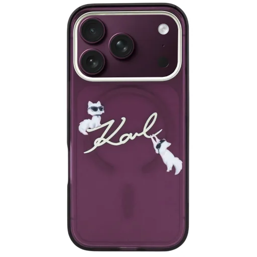  iPhone 18 Pro Bordó Karl Lagerfeld IML Choupette és Karl Script Logo MagSafe tok - 1