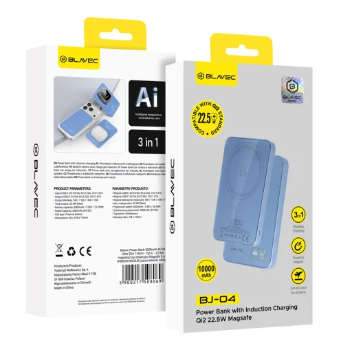 Blavec BJ-04 Slim 10000 mAh mágneses MagSafe 3 az 1-ben külső akkumulátor, világoskék üveggel - 4