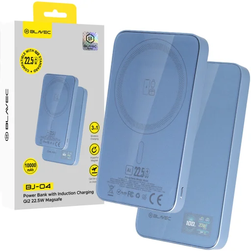 Blavec BJ-04 Slim 10000 mAh mágneses MagSafe 3 az 1-ben külső akkumulátor, világoskék üveggel - 1
