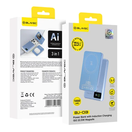 Blavec BJ-03 5000mAh magnetická bezdrôtová powerbanka, svetlomodrá - 4