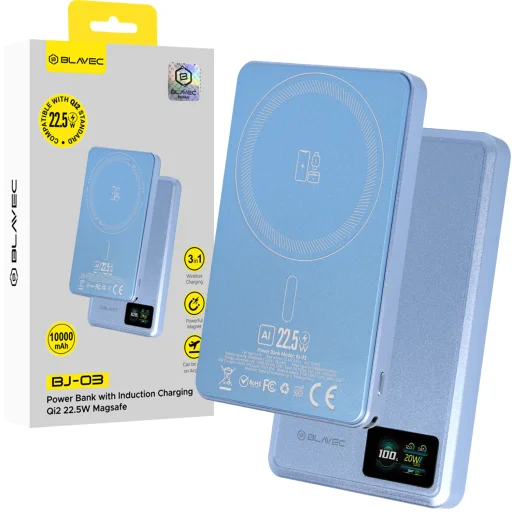 Blavec Power Bank 10000mAh BJ-03 Slim 13,5mm - Type C - 22,5W magnetic Magsafe 3 in 1 (PBBJ03-MC10LB) lightblue aluminum - 1