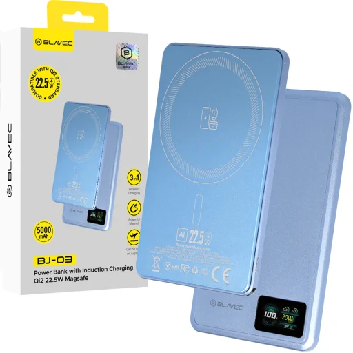 Blavec BJ-03 5000mAh magnetická bezdrôtová powerbanka, svetlomodrá - 1
