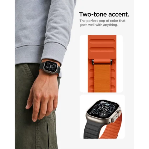 Spigen Athlex Air M silikónový remienok pre Apple Watch, čierno-oranžový - 9