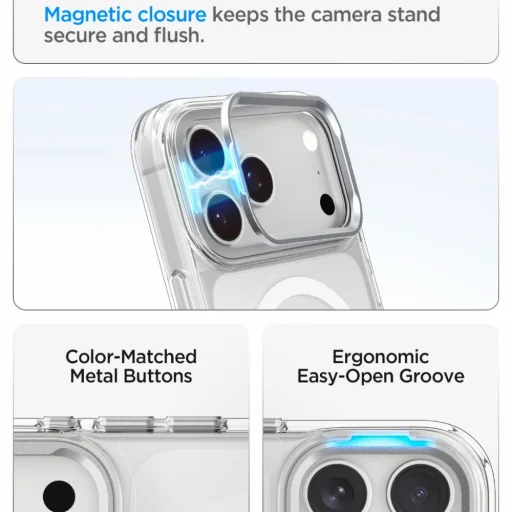 iPhone 17 Pro / 18 Pro priehľadné / strieborné puzdro Spigen Ultra Hybrid Optik S MagSafe - 7