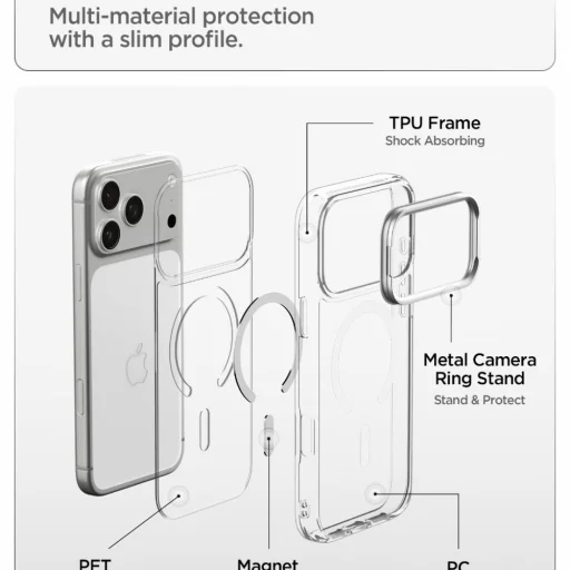 iPhone 17 Pro / 18 Pro priehľadné / strieborné puzdro Spigen Ultra Hybrid Optik S MagSafe - 8