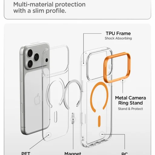 iPhone 17 Pro / 18 Pro priehľadný / oranžový kryt Spigen Ultra Hybrid Optik S MagSafe - 8