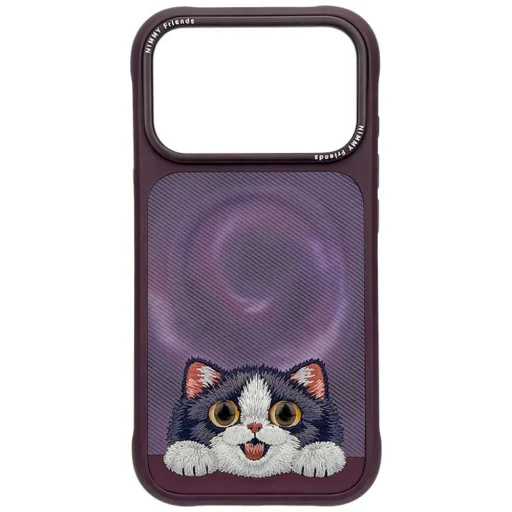  iPhone 18 Pro / 17 Pro lila Nimmy Nagy Szemű Fekvő Krémszínű Macska mágneses tok - 1