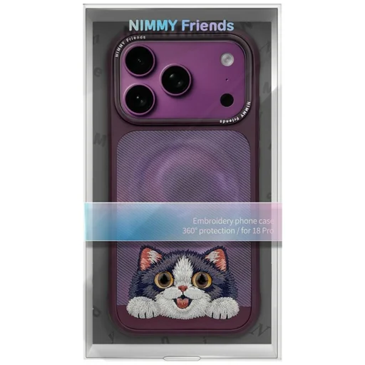  iPhone 18 Pro / 17 Pro lila Nimmy Nagy Szemű Fekvő Krémszínű Macska mágneses tok - 7