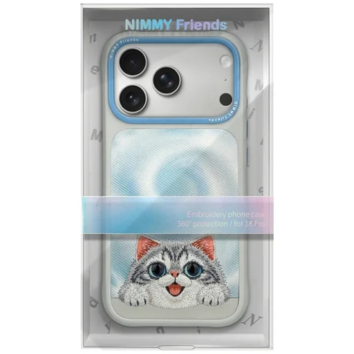 iPhone 18 Pro / 17 Pro sivé puzdro Nimmy s veľkookou ležiacou mačkou v striebornom odtieni - 7
