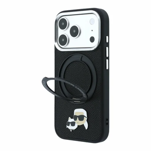 iPhone 18 Pro Max čierny Karl Lagerfeld PU Grained K&CH Heads Ring Stand MagSafe kryt - 2