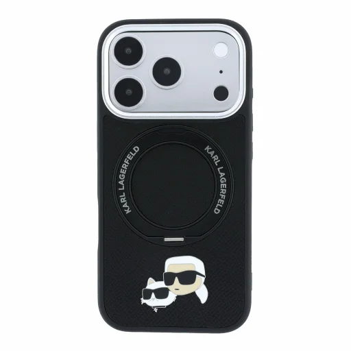 iPhone 18 Pro Max čierny Karl Lagerfeld PU Grained K&CH Heads Ring Stand MagSafe kryt - 3