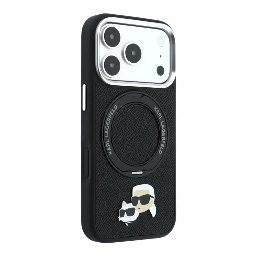 iPhone 18 Pro Max čierny Karl Lagerfeld PU Grained K&CH Heads Ring Stand MagSafe kryt - 4