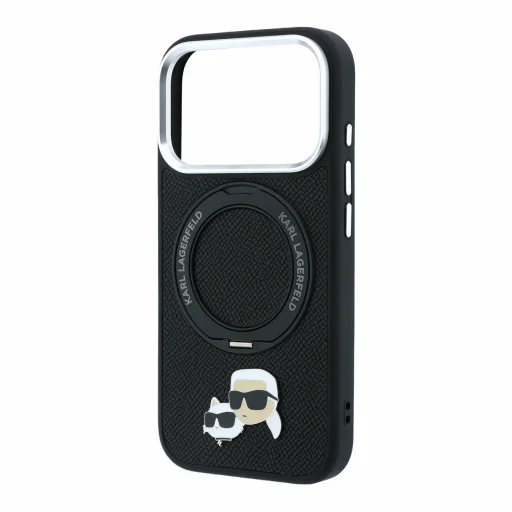 iPhone 18 Pro Max čierny Karl Lagerfeld PU Grained K&CH Heads Ring Stand MagSafe kryt - 5