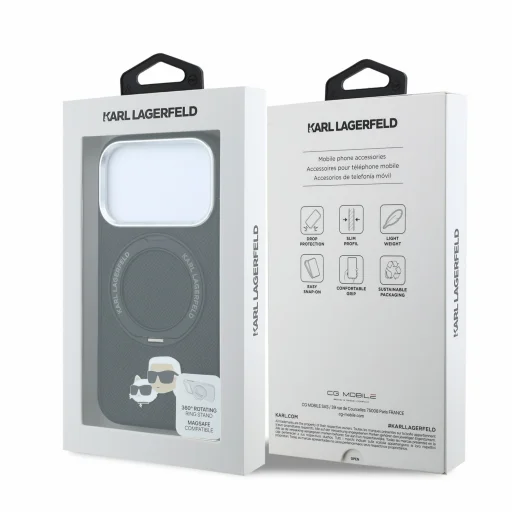 iPhone 18 Pro Max čierny Karl Lagerfeld PU Grained K&CH Heads Ring Stand MagSafe kryt - 7