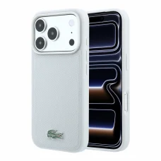 iPhone 18 Pro svetlosivý zadný kryt Lacoste Iconic Petit Pique s kovovým logom MagSafe
