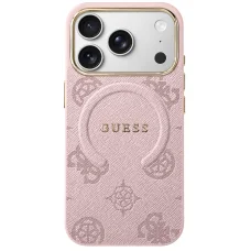 iPhone 18 Pro Max / iPhone 17 Pro Max ružový Guess 4G embosovaný kryt s prsteňom Classic Logo MagSafe (GUHMP18XP4MSEGP)