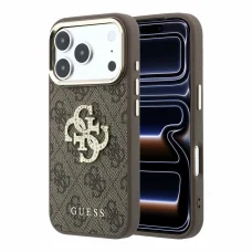iPhone 18 Pro hnedý zadný kryt Guess PU 4G Strass Metal Logo