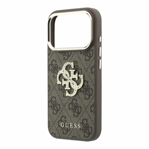  iPhone 18 Pro barna Guess PU 4G Strass Metal Logo hátlap tok - 5