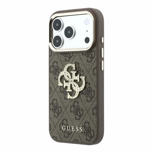  iPhone 18 Pro barna Guess PU 4G Strass Metal Logo hátlap tok - 2