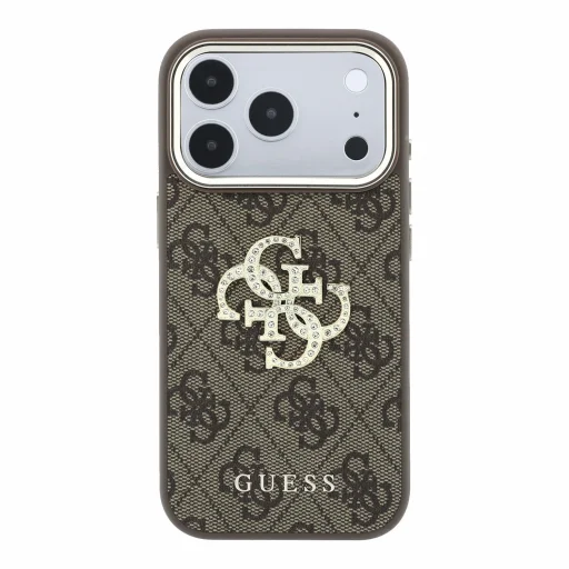  iPhone 18 Pro barna Guess PU 4G Strass Metal Logo hátlap tok - 3