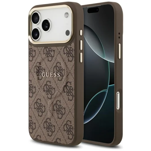 iPhone 18 Pro Max / iPhone 17 Pro Max hnedý kryt Guess 4G Embossed Ring Classic Logo MagSafe (GUHMP18XP4MSEGW) - 1