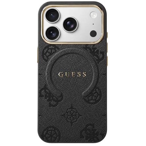 iPhone 18 Pro Max / iPhone 17 Pro Max čierne puzdro Guess 4G Embossed Ring Classic Logo MagSafe (GUHMP18XP4MSEGK) - 1