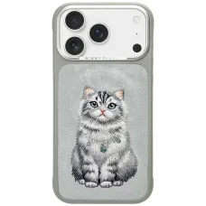 iPhone 17 Pro / 18 Pro sivé puzdro Nimmy Lucky Fashion Cat MagSafe
