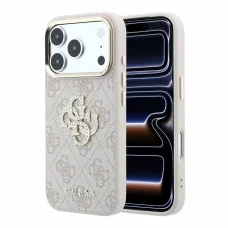 iPhone 18 Pro Max ružový Guess PU 4G Strass Metal Logo zadný kryt