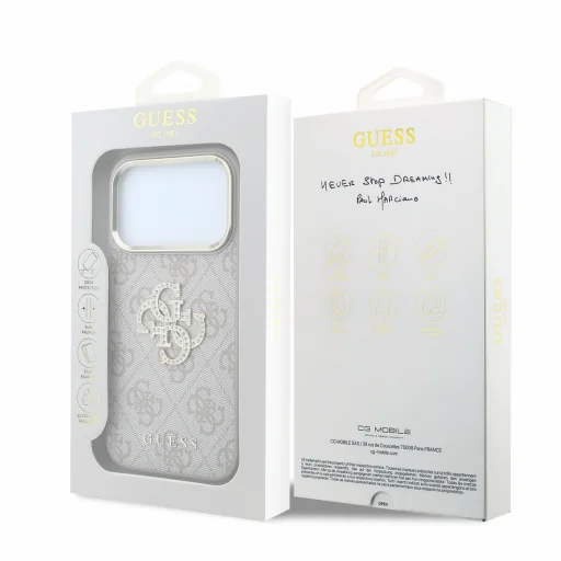 iPhone 18 Pro Max ružový Guess PU 4G Strass Metal Logo zadný kryt - 7