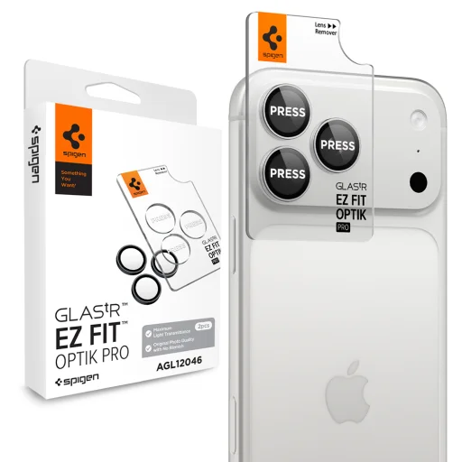 iPhone 18 Pro / iPhone 18 Pro Max strieborné Spigen Optik.tR EZ Fit Pro ochranné sklo na kameru, 2 ks - 1