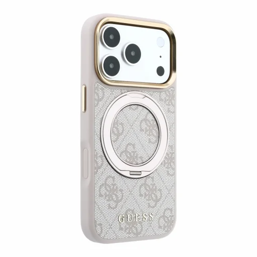  iPhone 18 Pro rózsaszín Guess PU 4G Ring Stand MagSafe tok - 4