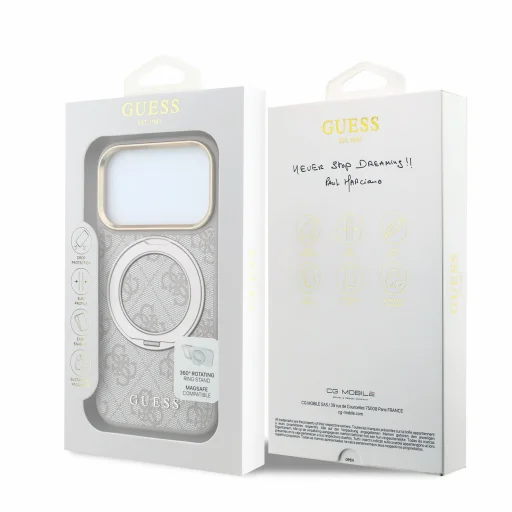  iPhone 18 Pro rózsaszín Guess PU 4G Ring Stand MagSafe tok - 7