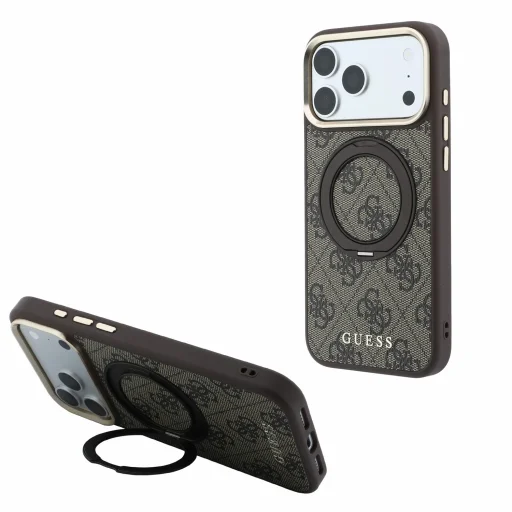Apple iPhone 18 Pro Max hnedý Guess 4G Ring Stand MagSafe zadný kryt z umelej kože - 1