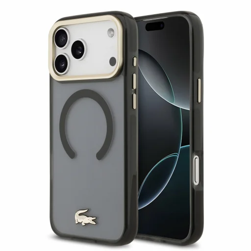 Apple iPhone 18 Pro Max čierne Lacoste IML Petit Pique Gold Logo MagSafe nárazuvzdorné puzdro - 1