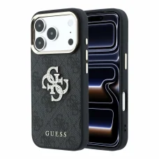 iPhone 18 Pro čierny zadný kryt Guess PU 4G Strass Metal Logo