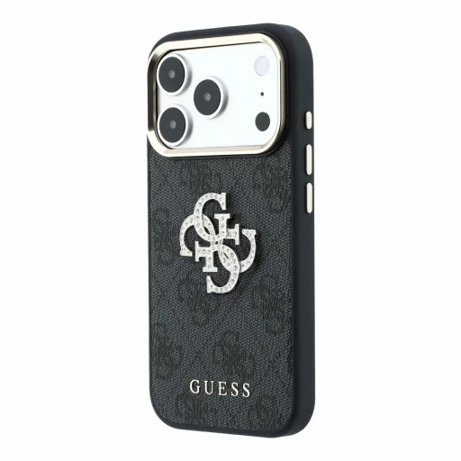  iPhone 18 Pro fekete Guess PU 4G Strass Metal Logo hátlap tok - 2