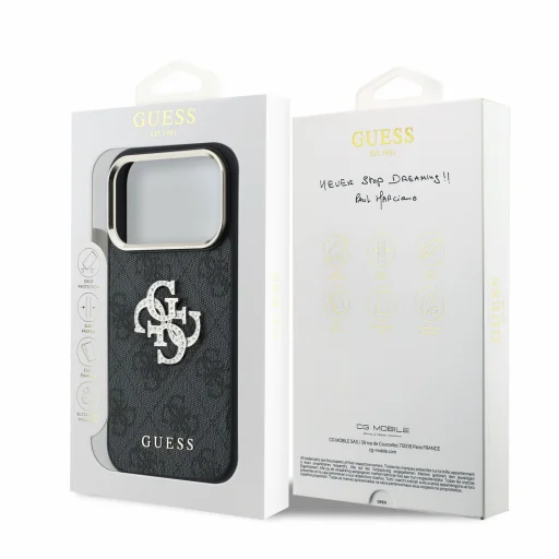  iPhone 18 Pro fekete Guess PU 4G Strass Metal Logo hátlap tok - 7