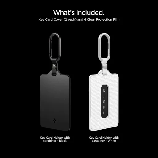 Spigen súprava 2 ks puzdier na kľúčovú kartu Tesla biela / čierna s karabínami a ochrannými fóliami (ACP11405) - 6